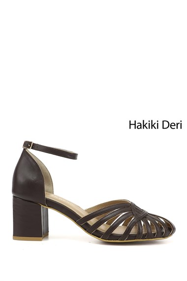 Kadın Kahverengi Kalın Topuklu Hakiki Deri Ayakkabı