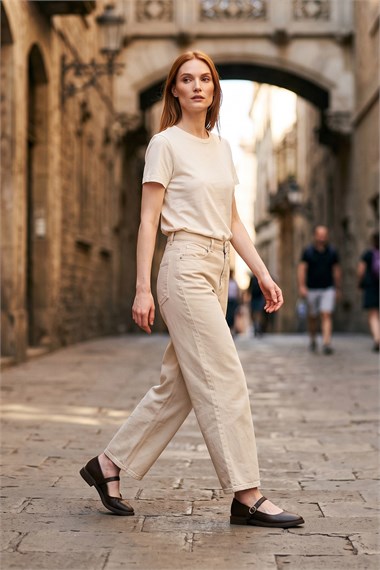 Kadın Kahverengi Kısa Kalın Topuklu Mary Jane Hakiki Deri Babet