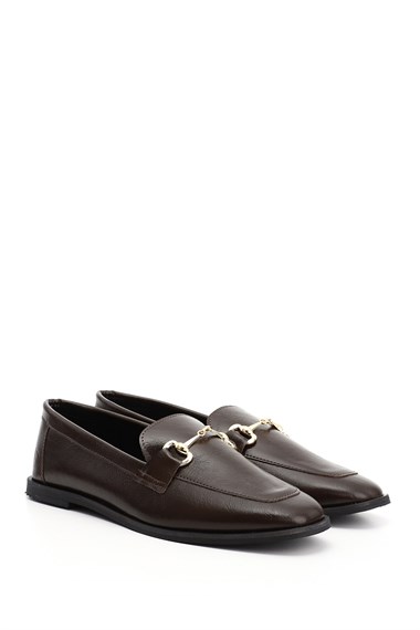 Womens Brown Flat Toe Buckle Ballerina