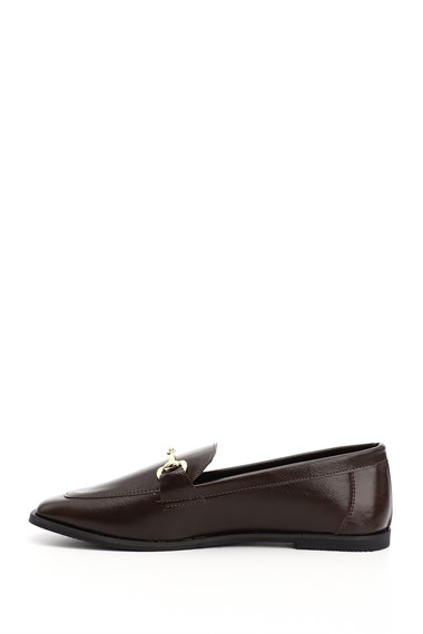 Womens Brown Flat Toe Buckle Ballerina
