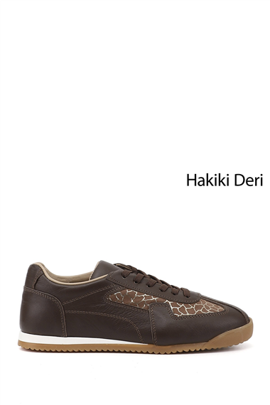 Kadın Kahverengi Lastik Bağcıklı Hakiki Deri Sneaker