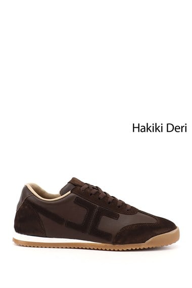 Womens Brown Elastic Lace-up Genuine Leather Sneaker
