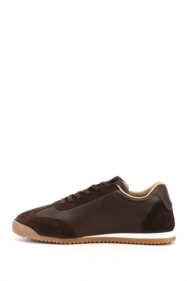 Womens Brown Elastic Lace-up Genuine Leather Sneaker