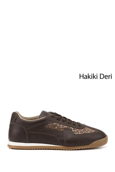 Kadın Kahverengi Lastik Bağcıklı Hakiki Deri Sneaker