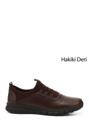 Kadın Kahverengi Lastik Bağcıklı Hakiki Deri Comfort Sneaker