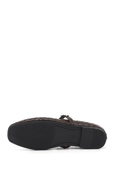 Womens Brown Mary Jane Ballet Flats