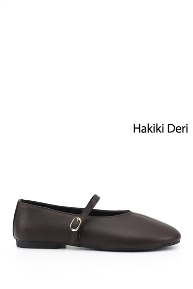 Kadın Kahverengi Mary Jane Hakiki Deri Babet