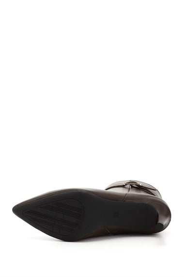 Womens Brown Zip-Up High-Heeled Genuine Leather Boots