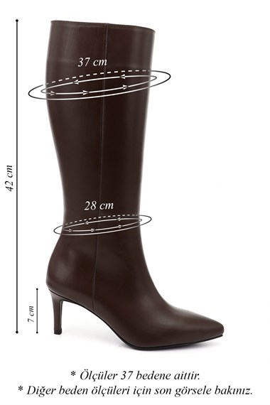 Womens Brown Platinum Zippered High-Heeled Genuine Leather Boots