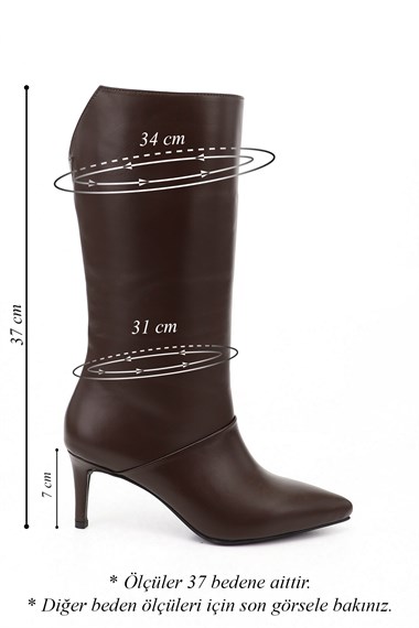 Womens Brown Platinum Zippered High-Heeled Genuine Leather Boots
