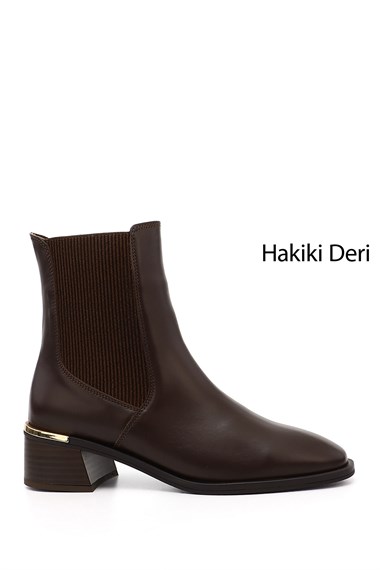 Womens Brown Platinum Chunky Heel Genuine Leather Chelsea Boots