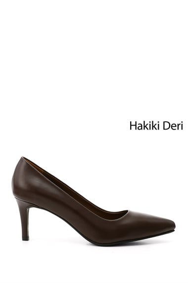 Kadın Kahverengi Platinum Sivri Burun İnce Topuklu Hakiki Deri Stiletto