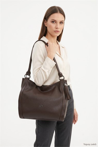 Womens Brown Fringed Shoulder Bag