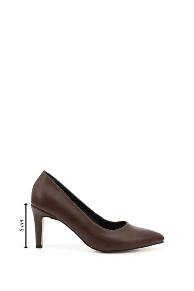 Kadın Kahverengi Sivri Burun İnce Ökçe Topuklu Stiletto