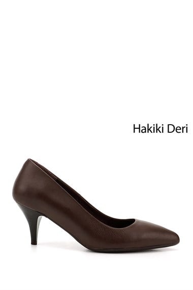 Kadın Kahverengi Sivri Burun İnce Topuklu Hakiki Deri Stiletto