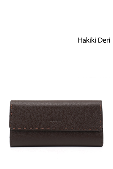 Kadın Kahverengi Yatay Hakiki Deri Cüzdan