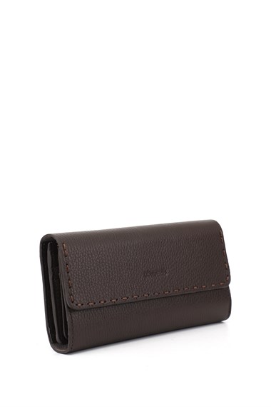 Womens Brown Horizontal Genuine Leather Wallet