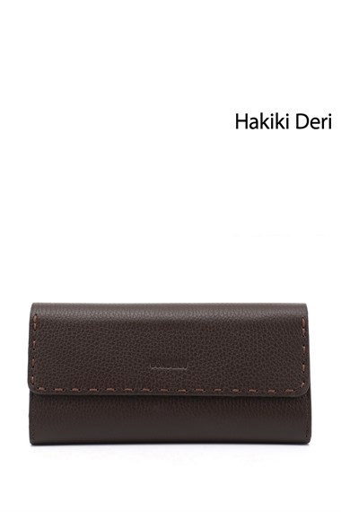 Womens Brown Horizontal Genuine Leather Wallet