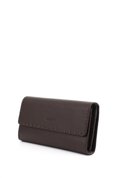 Womens Brown Horizontal Genuine Leather Wallet