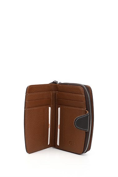 Kadın Kahveye Camel Dikey Hakiki Deri Cüzdan