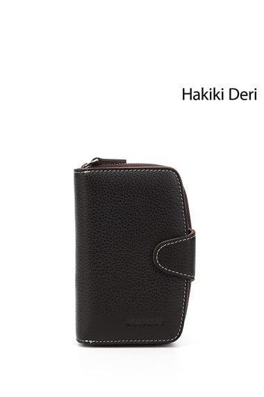 Kadın Kahveye Camel Dikey Hakiki Deri Cüzdan