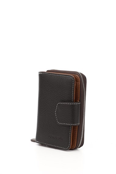 Kadın Kahveye Camel Dikey Hakiki Deri Cüzdan