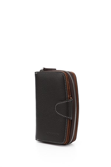 Kadın Kahveye Camel Dikey Hakiki Deri Cüzdan