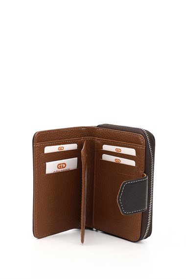 Kadın Kahveye Camel Dikey Hakiki Deri Cüzdan