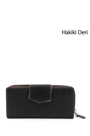 Kadın Kahveye Camel Yatay Hakiki Deri Cüzdan