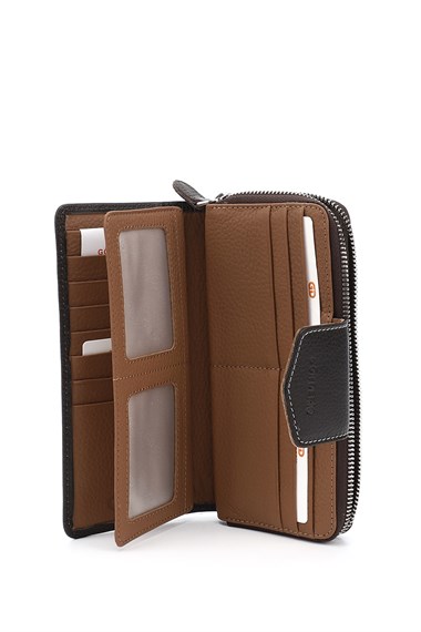 Kadın Kahveye Camel Yatay Hakiki Deri Cüzdan