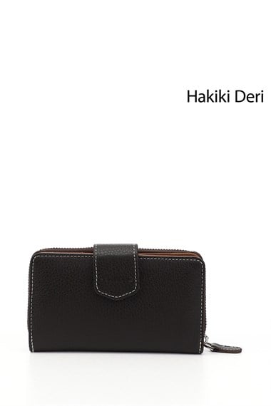 Kadın Kahveye Camel Yatay Hakiki Deri Cüzdan
