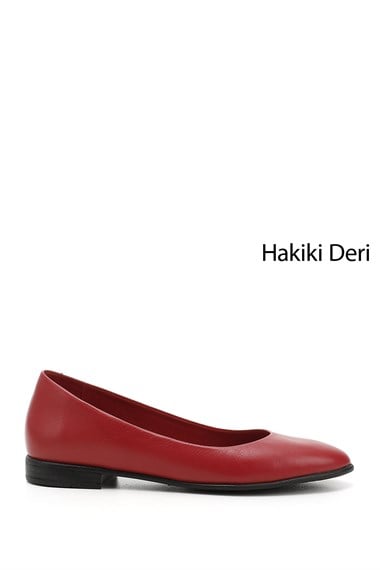 Kadın Kırmızı Antik Hakiki Deri Babet