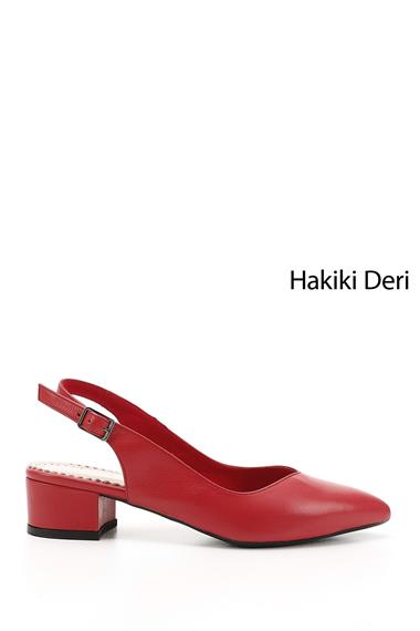 Kadın Kırmızı Antik Kalın Topuklu Arkası Açık Hakiki Deri Ayakkabı