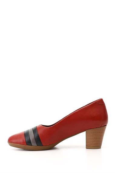 Kadın Kırmızı Kalın Topuklu Hakiki Deri Ayakkabı