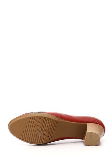 Kadın Kırmızı Kalın Topuklu Hakiki Deri Ayakkabı