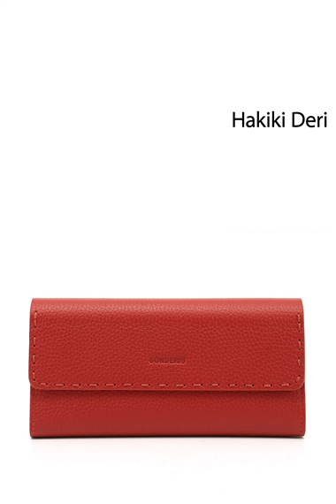 Kadın Kırmızı Yatay Hakiki Deri Cüzdan