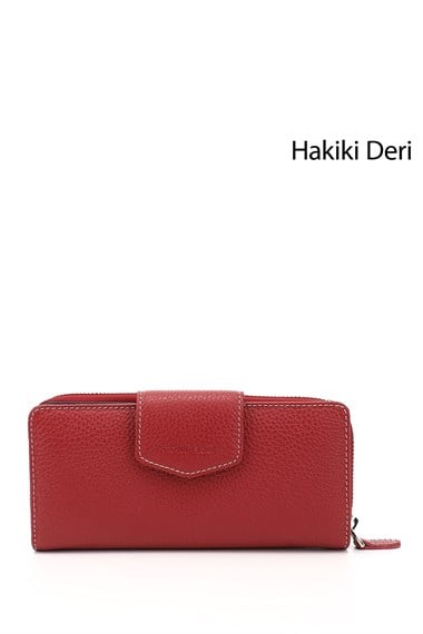 Kadın Kırmızıya Lacivert Yatay Hakiki Deri Cüzdan