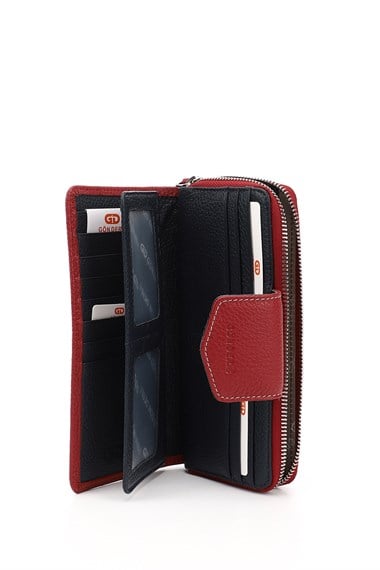 Womens Red and Navy Horizontal Genuine Leather Wallet