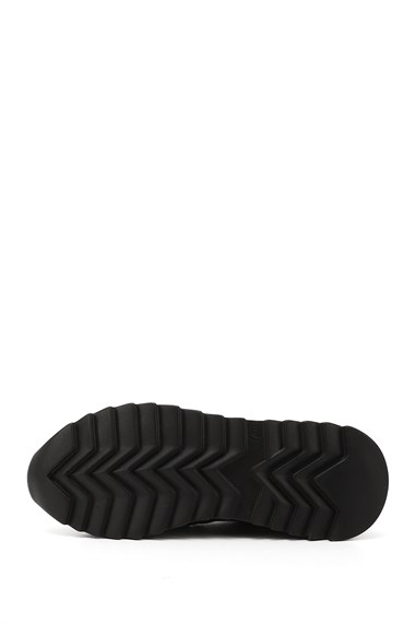 Kadın Kömür Bağcıklı Dolgu Taban Hakiki Deri Sneaker