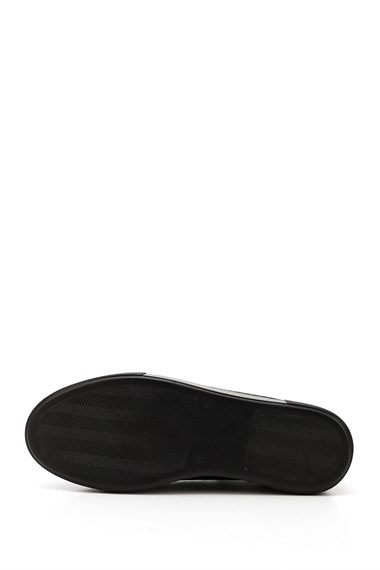 Kadın Kömür Bağcıklı Dolgu Taban Hakiki Deri Sneaker