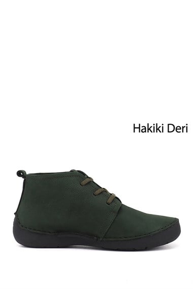 Kadın Koyu Haki Nubuk Bağcıklı Hakiki Deri Comfort Bot