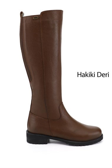 Gon Genuine Leather Round Toe Rubber Sole Heels Zippered Womens Daily Boots 44551