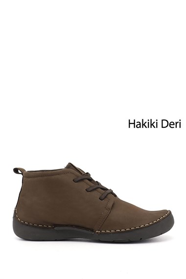 Kadın Koyu Vizon Nubuk Bağcıklı Hakiki Deri Comfort Bot