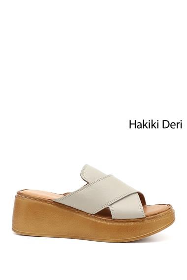 Kadın Krem Dolgu Taban Hakiki Deri Terlik