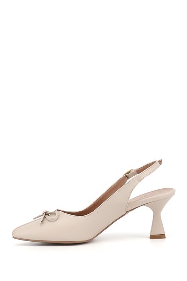 Womens Cream Pointed Toe Goblet Heel Bow Slingback Shoes