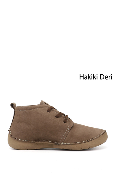 Kadın Kum Nubuk Bağcıklı Hakiki Deri Comfort Bot