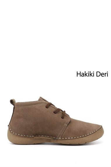 Kadın Kum Nubuk Bağcıklı Hakiki Deri Comfort Bot