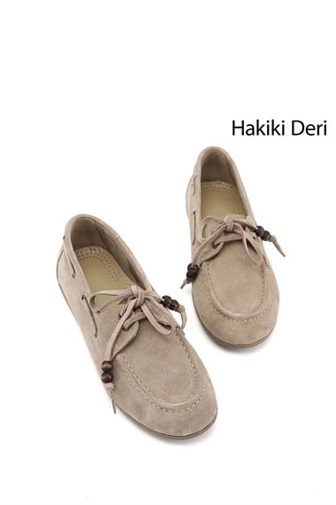Kadın Kum Süet Bağcıklı Hakiki Deri Comfort Ayakkabı
