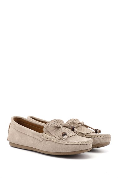 Kadın Kum Süet Fiyonklu Hakiki Deri Comfort Loafer