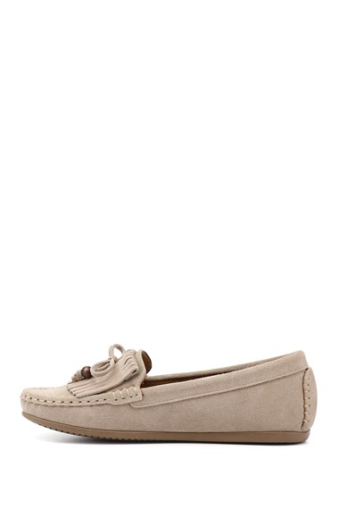 Kadın Kum Süet Fiyonklu Hakiki Deri Comfort Loafer